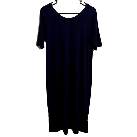 Eileen Fisher Viscose Jersey Round Neck Short Sleeve Dress Blue Petite Large PL - Picture 2 of 6
